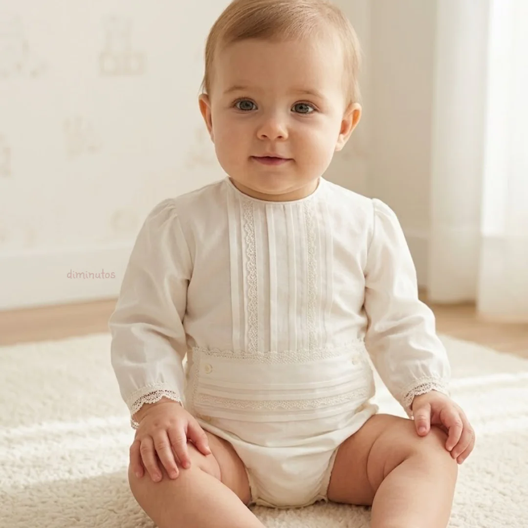 Conjunto ceremonia bebé niño manga larga R808 Charo beige
