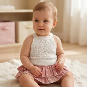 Pelele tirantes bebé niña cuerpo punto hilo bragas volantes 26182 Babby rosa empolvado
